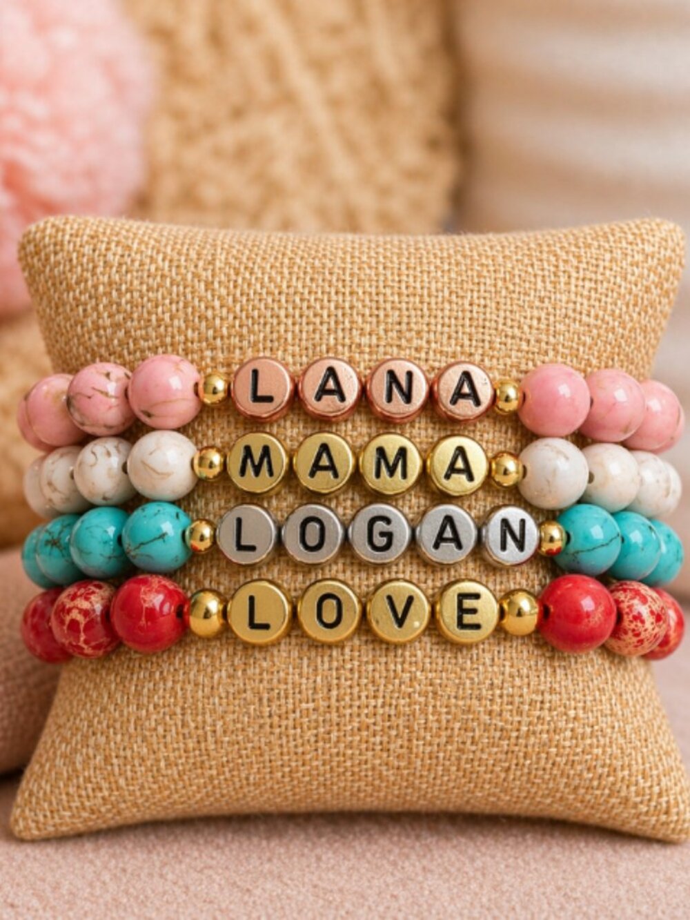 Personalized Custom Name Shell Turquoise Bracelet 8mm Beads Mother's Day Jewelry